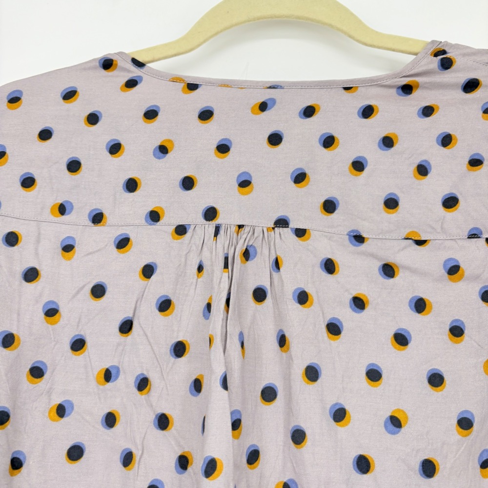 Boden Sz 10  Gray Polka  Dot Ruffle Button Down‎ Blouse Long Sleeve Silk Blend - Picture 7 of 12